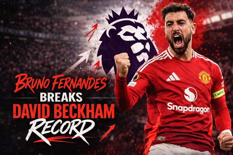 Bruno Fernandes celebrates after breaking David Beckham’s Manchester United assist record