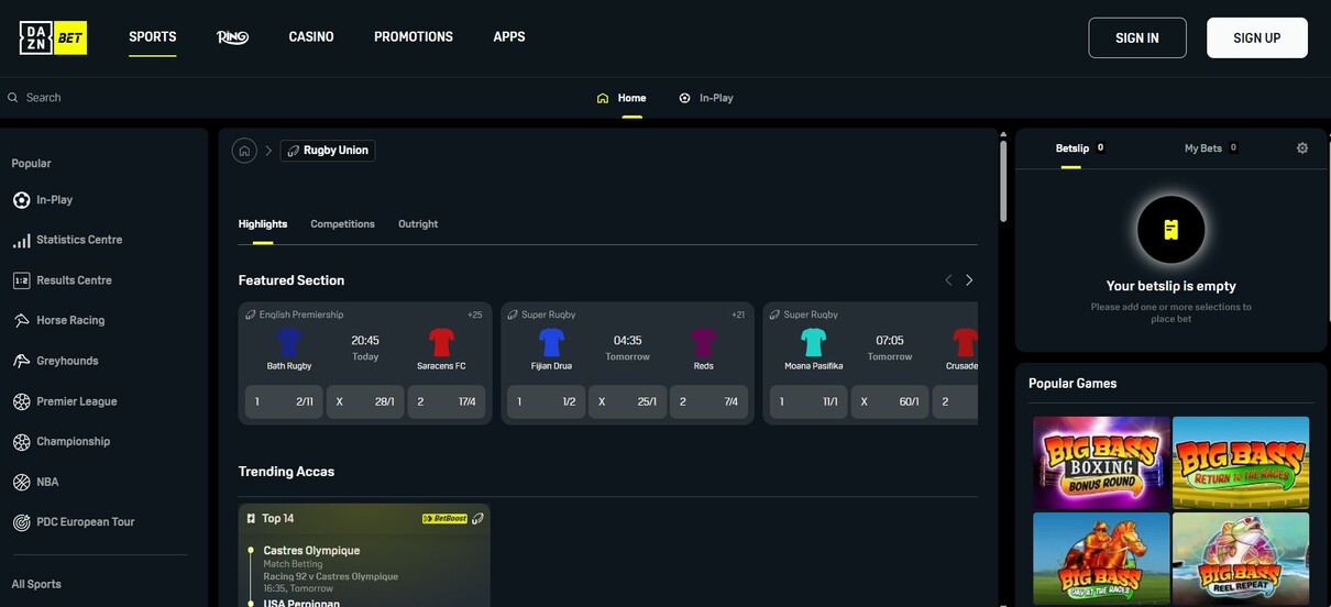 DAZNBet Rugby Betting uk