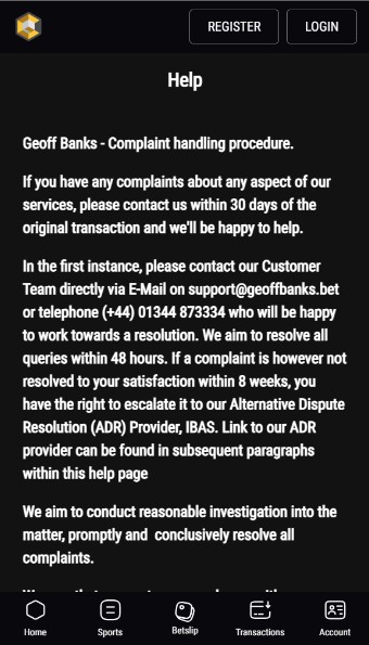 Geoffbanks Sportsbook UK Customer Support