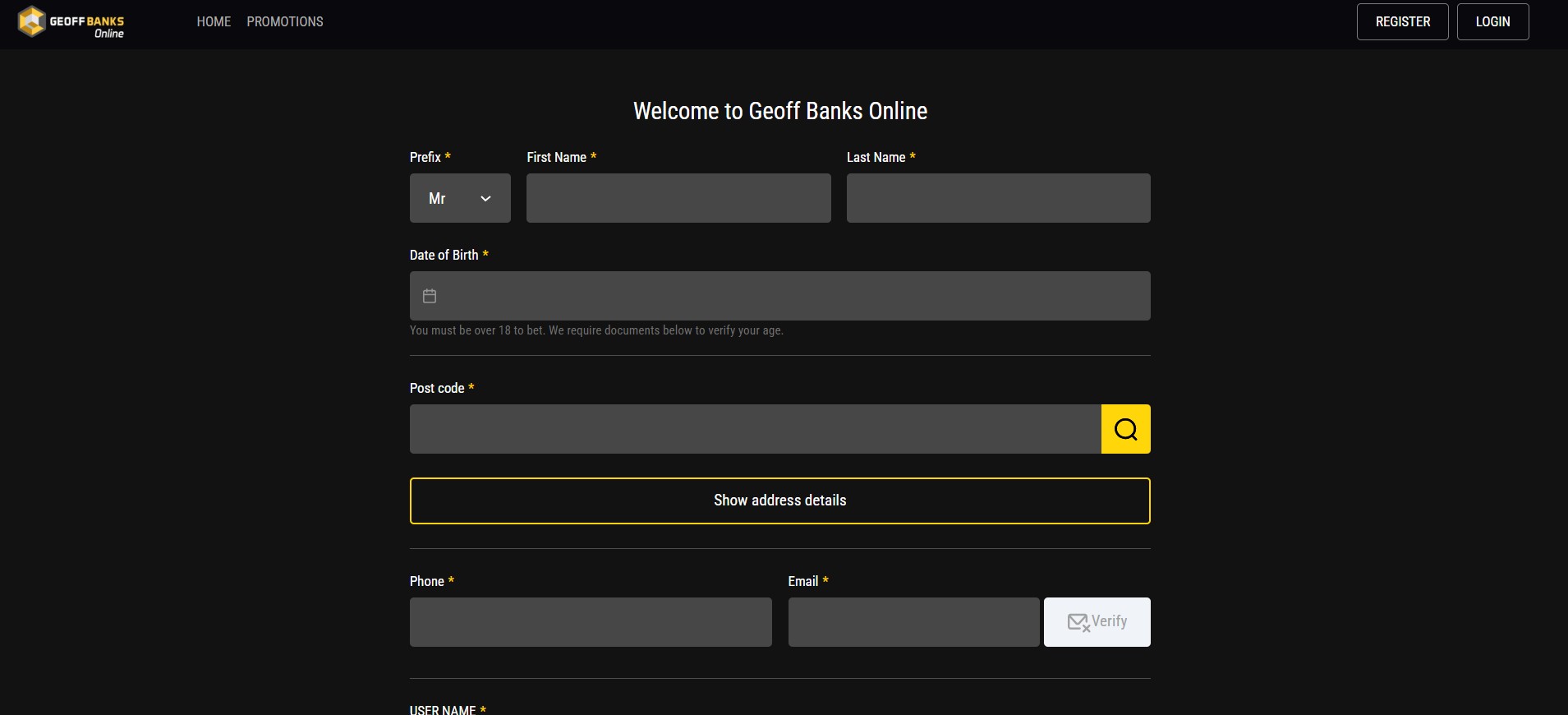 Geoffbanks Sportsbook UK Registration
