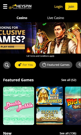 Heyspin Casino UK Homepage