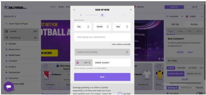 Hollywood Bets UK Registration Step3