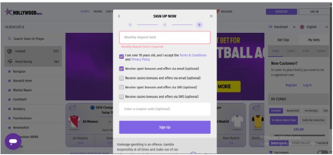 Hollywood Bets UK Registration Step4