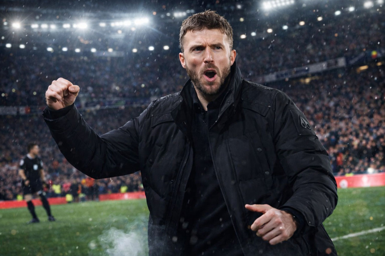 Manchester United manager Michael Carrick celebrating during a Premier League match