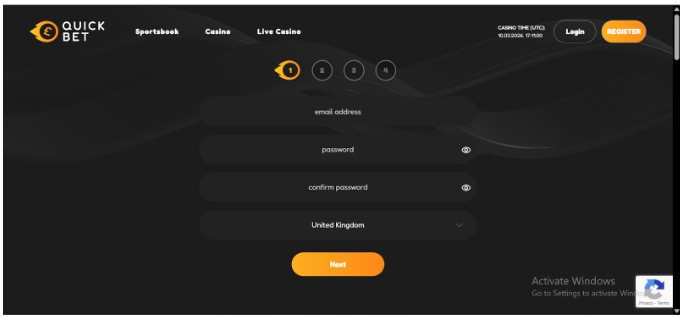 Quickbet Sportsbook UK registration step2