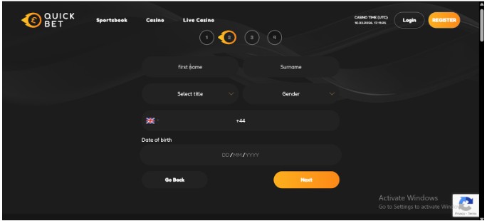 Quickbet Sportsbook UK registration step3