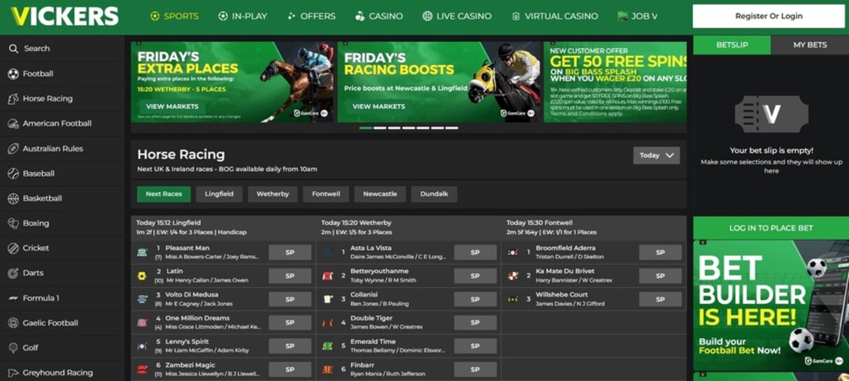 Vickers Sportsbook UK Homepage