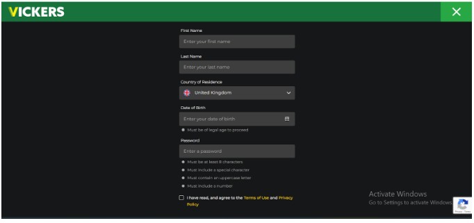Vickers Sportsbook UK registration step3