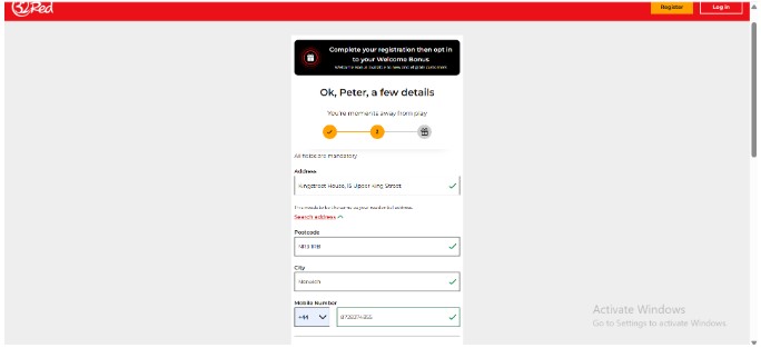 32red Sportsbook Registration Step3