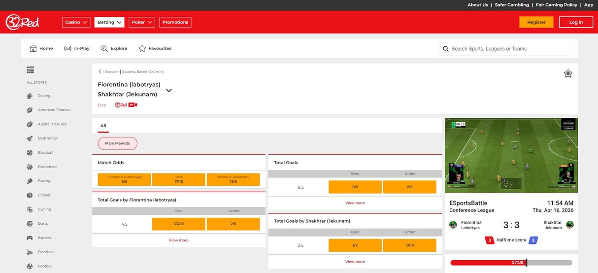 32red Sportsbook Uk Live betting pc