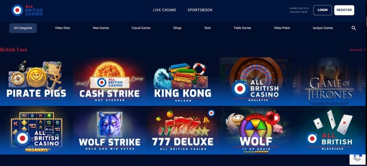 Allbritish Casino Homepage UK pc
