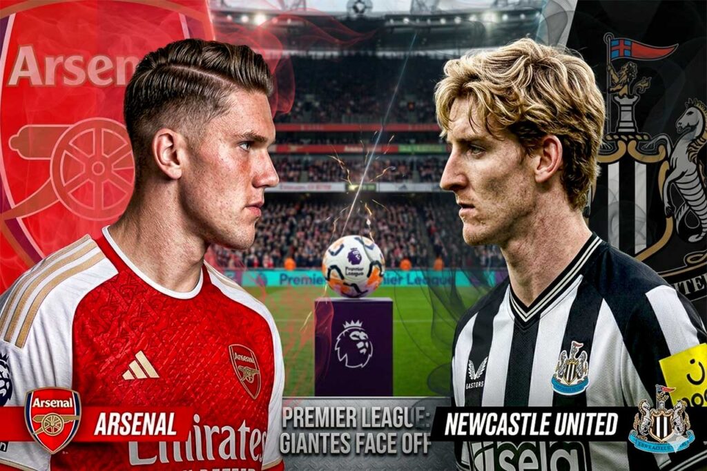 Arsenal players and Newcastle squad ahead of April 25 clash