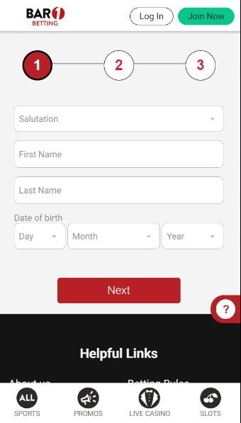 Bar One Racing Sportsbook UK Registration mobile version