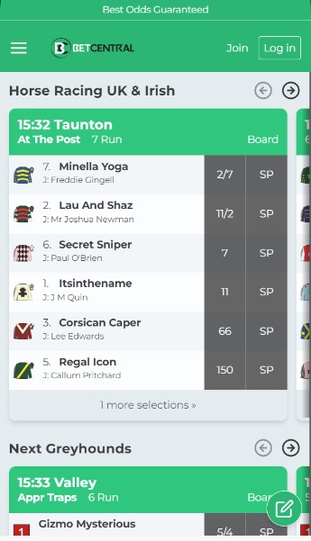 Betcentral Sportsbook UK Homepage