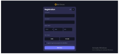 Betsteve Sportsbook Registration UK Step3