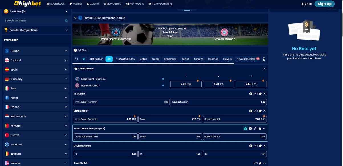 Highbet UK Sportsbook Football betting pc