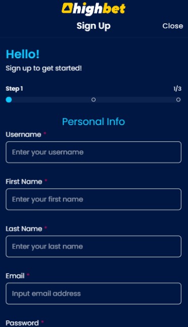 Highbet UK Sportsbook Registration mobile version