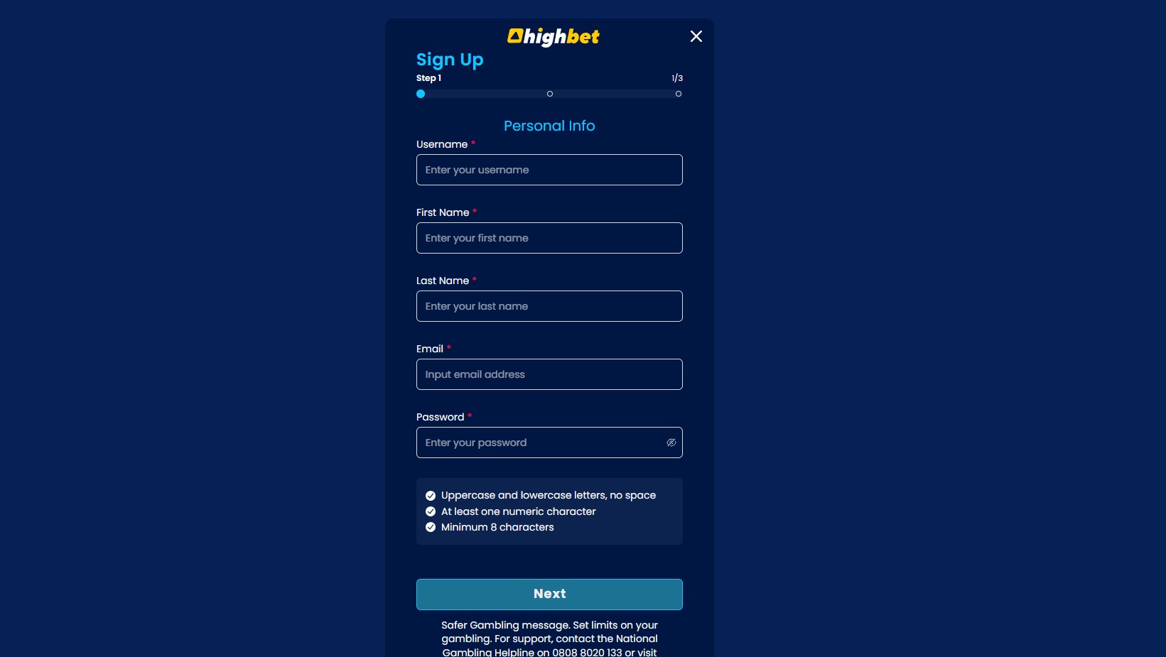 Highbet UK Sportsbook Registration