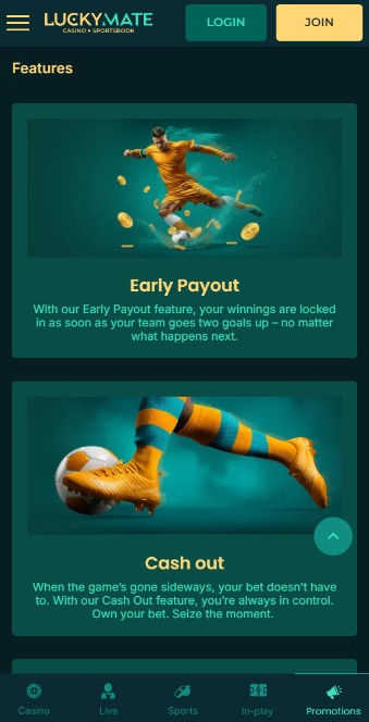 LuckyMate Sportsbook UK Features mobile version