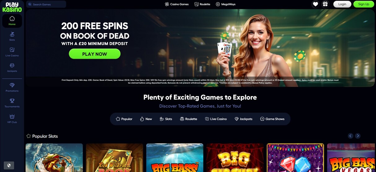 Playkasino Casino Homepage UK pc