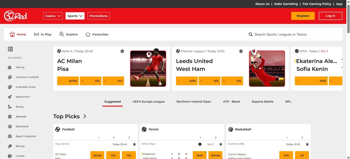 Sportsbetting UK Homepage 32red