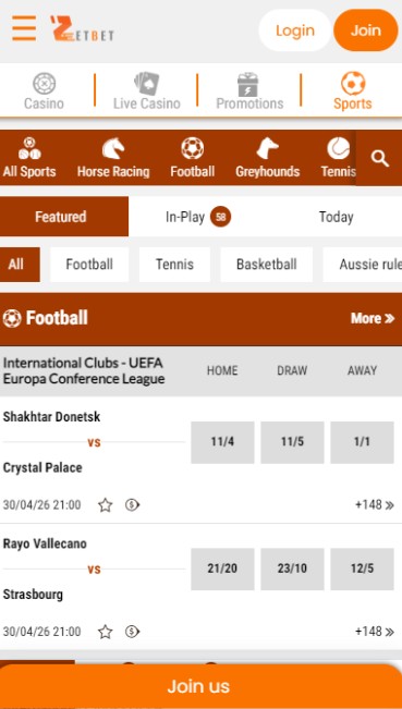 Zetbet Sportsbook UK Homepage