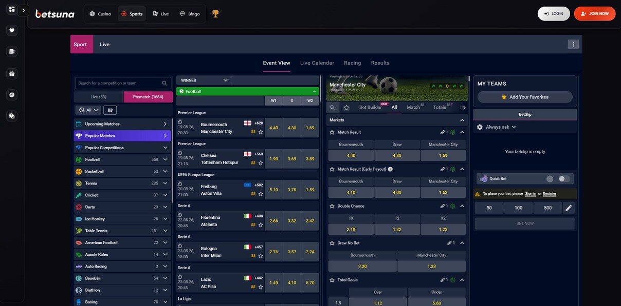 Betsuna UK Homepage Sportsbook pc