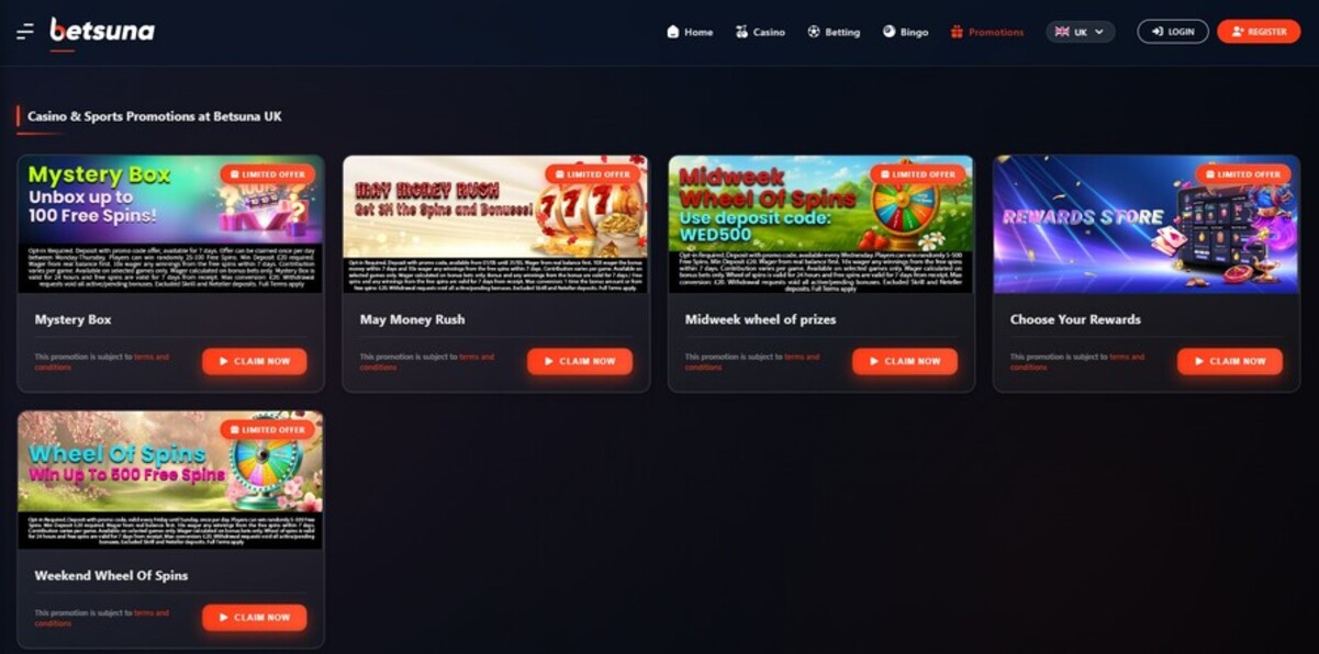 Betsuna UK Promotions Casino pc