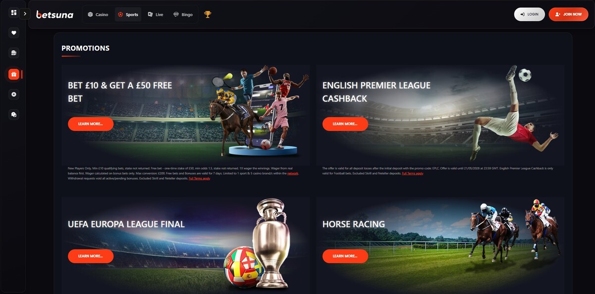 Betsuna UK Promotions Sportsbook pc