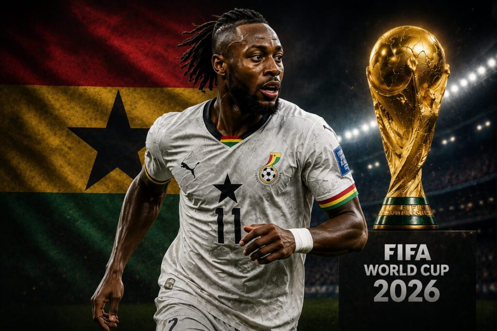 Antoine Semenyo playing for Ghana in the 2026 World Cup
