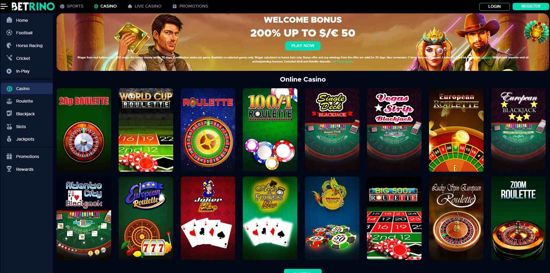 Betrino Casino UK Homepage pc