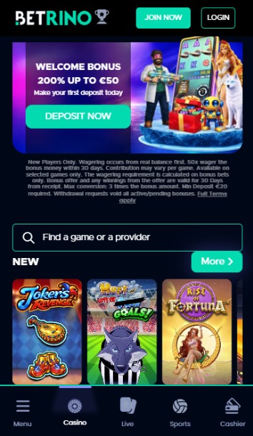 Betrino Casino UK Homepage
