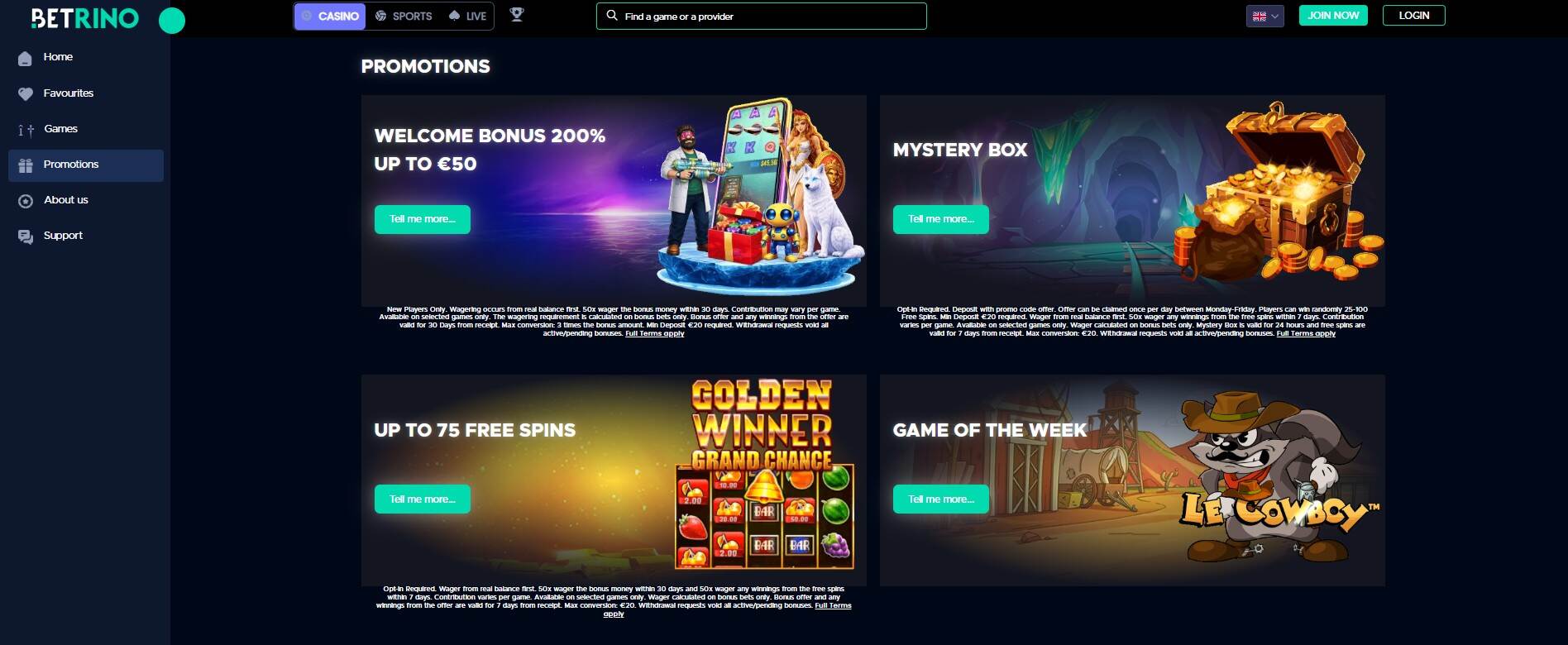 Betrino Casino UK Promotions pc