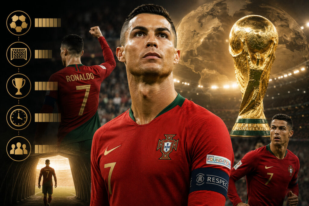 Cristiano Ronaldo playing for Portugal at the World Cup