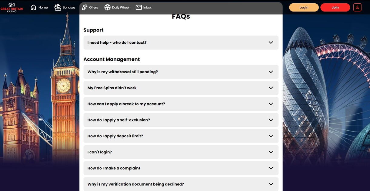 Great Britain Casino UK Customer Support pc