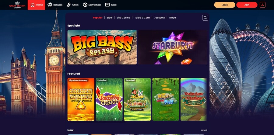 Great Britain Casino UK Homepage pc