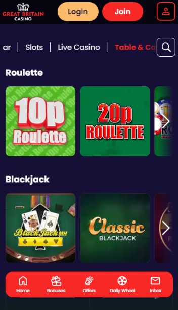 Great Britain Casino UK Table Games
