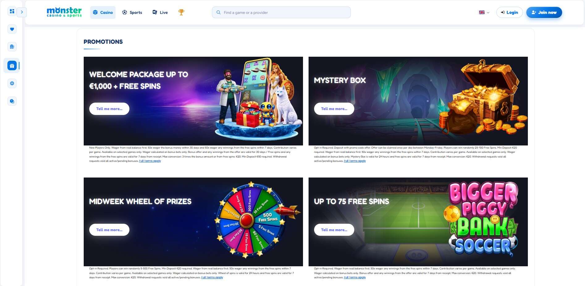 Monster Casino UK Promotions pc