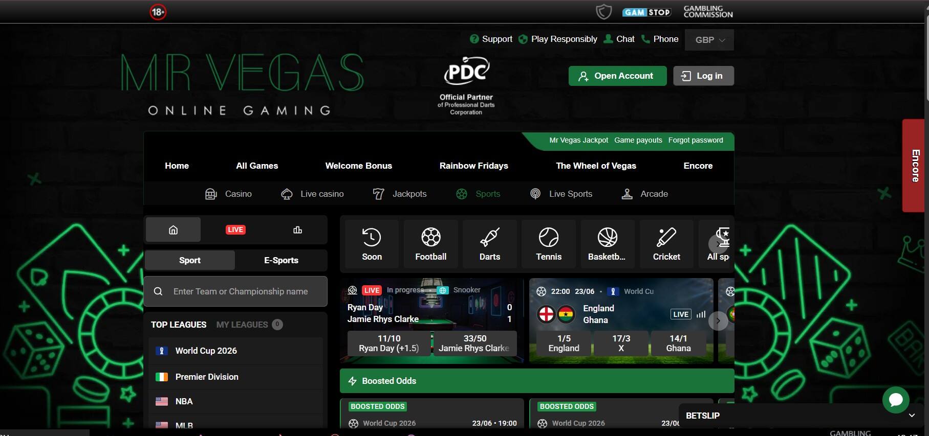 MrVegas Sports Homepage UK pc