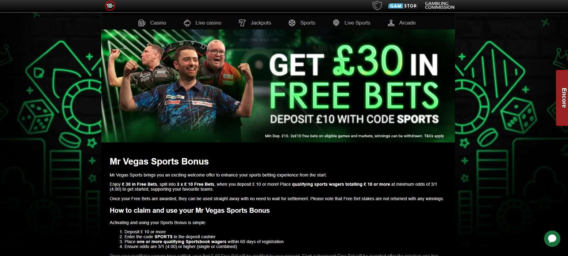 MrVegas Sports Promotions UK pc