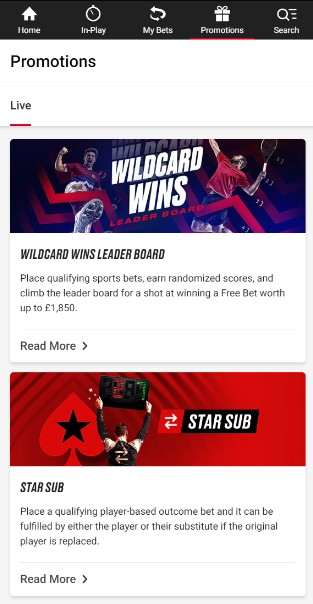 Pokerstars Sports Promotions UK mobile version