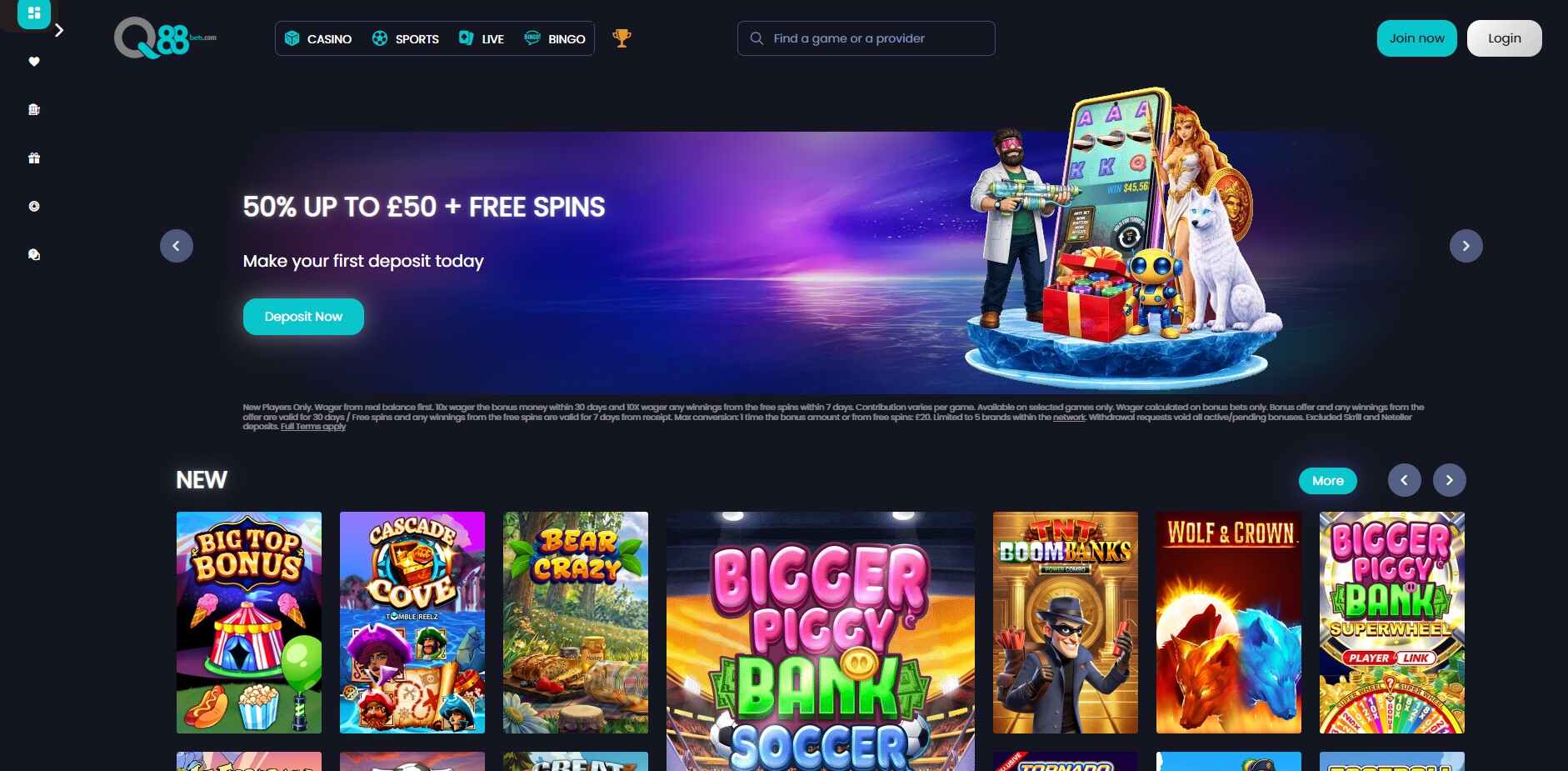q88bets Casino Homepage pc