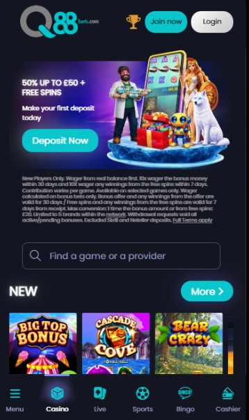 q88bets Casino Homepage