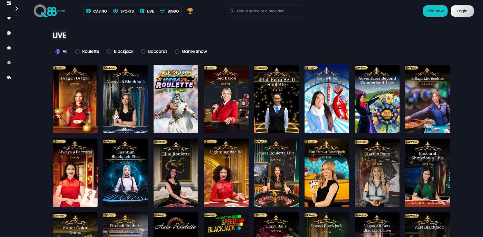 q88bets Casino Live Games pc