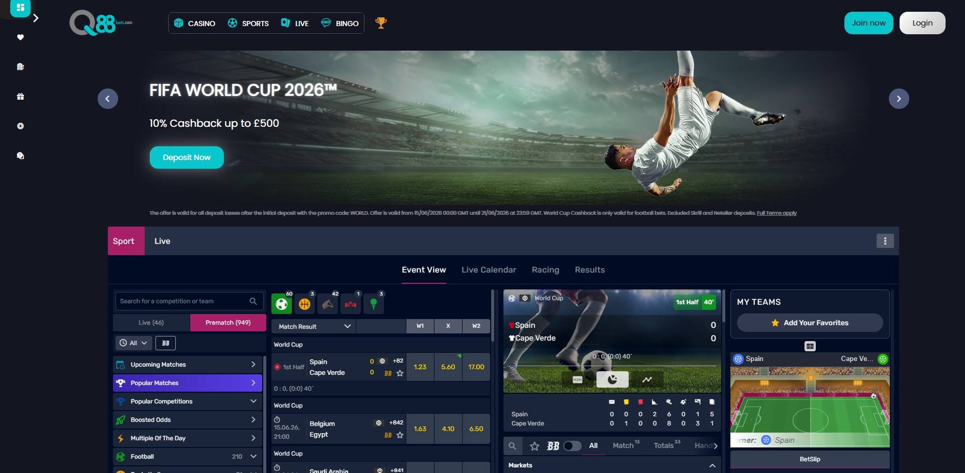 q88bets Sportsbook Homepage pc