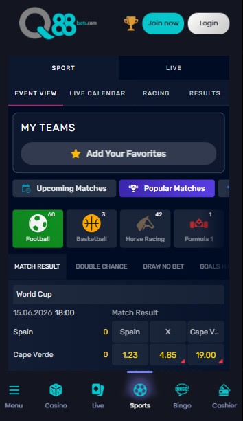 q88bets Sportsbook Homepage