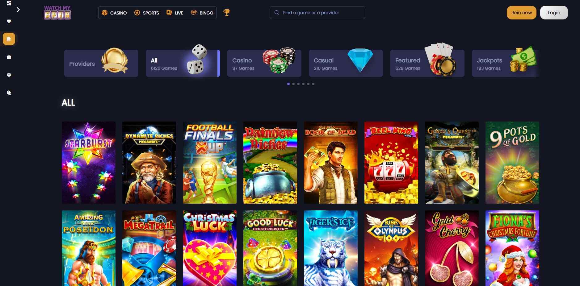 Watchmyspin Games Casino UK pc