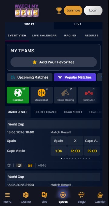 Watchmyspin Homepage Sportsbook UK