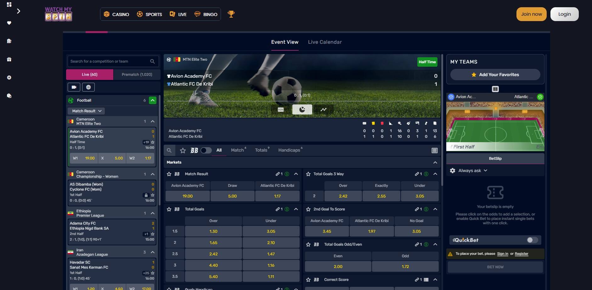 Watchmyspin Live Betting sports pc