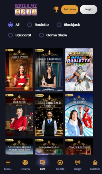 Watchmyspin Live Games Casino UK